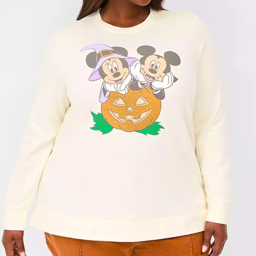 Disney Rhinestone Mickey & Minnie Pumpkin Graphic Sweatshirt